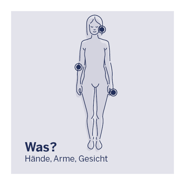 Grafik: Frau bei der Hände, Arme und Gesicht markiert sind