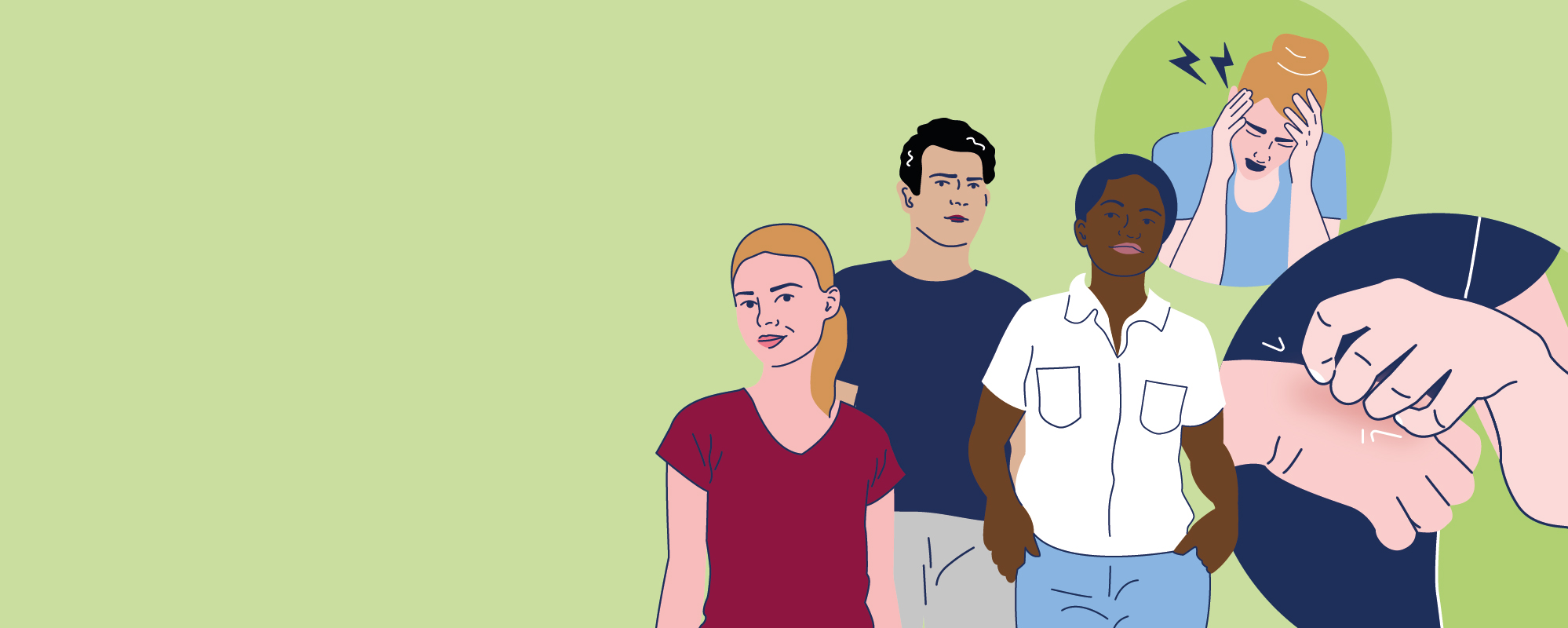 Verschiedene Menschen, die von Neurodermitis betroffen sind.