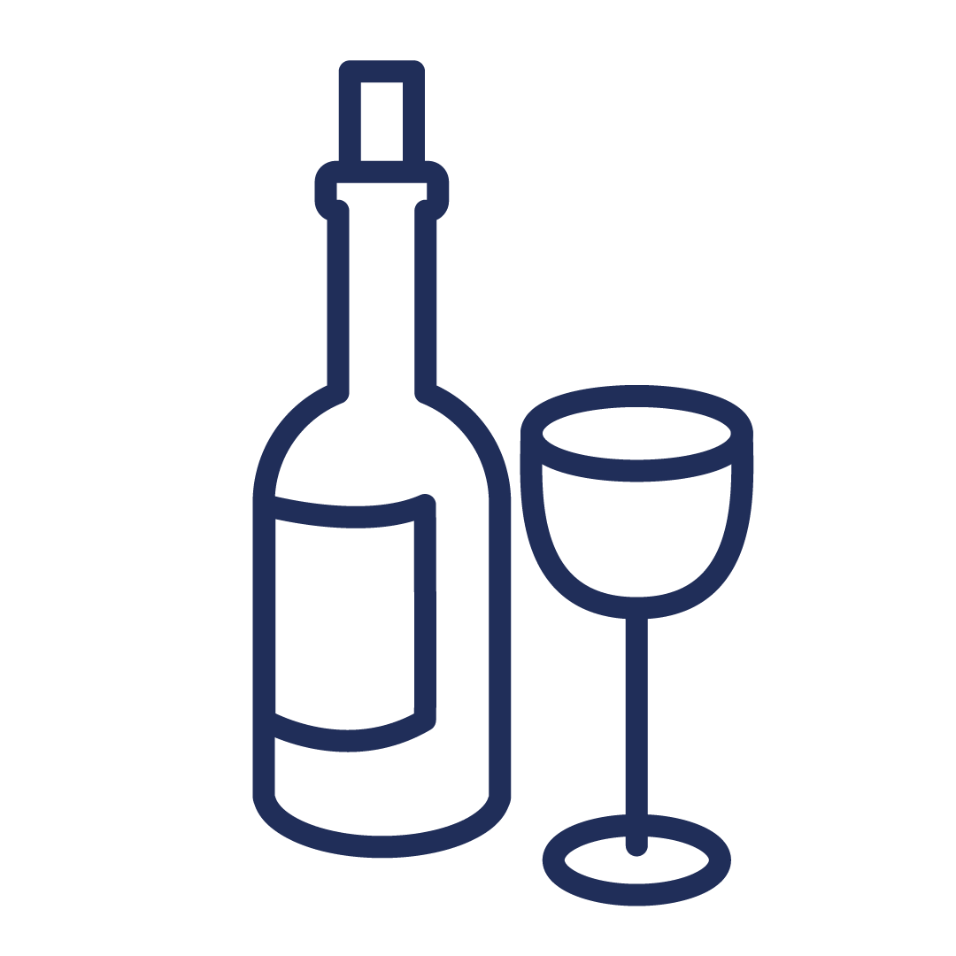 Zeichnung: Weinflasche und -glas