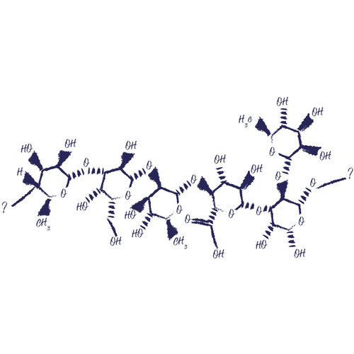 Zuckerkomplex aus Rhamnose, Galactose und Glucuronsäure als Wirkstoff in der Hautpflege Strukturformel: Zuckerkomplex aus Rhamnose, Galactose und Glucuronsäure