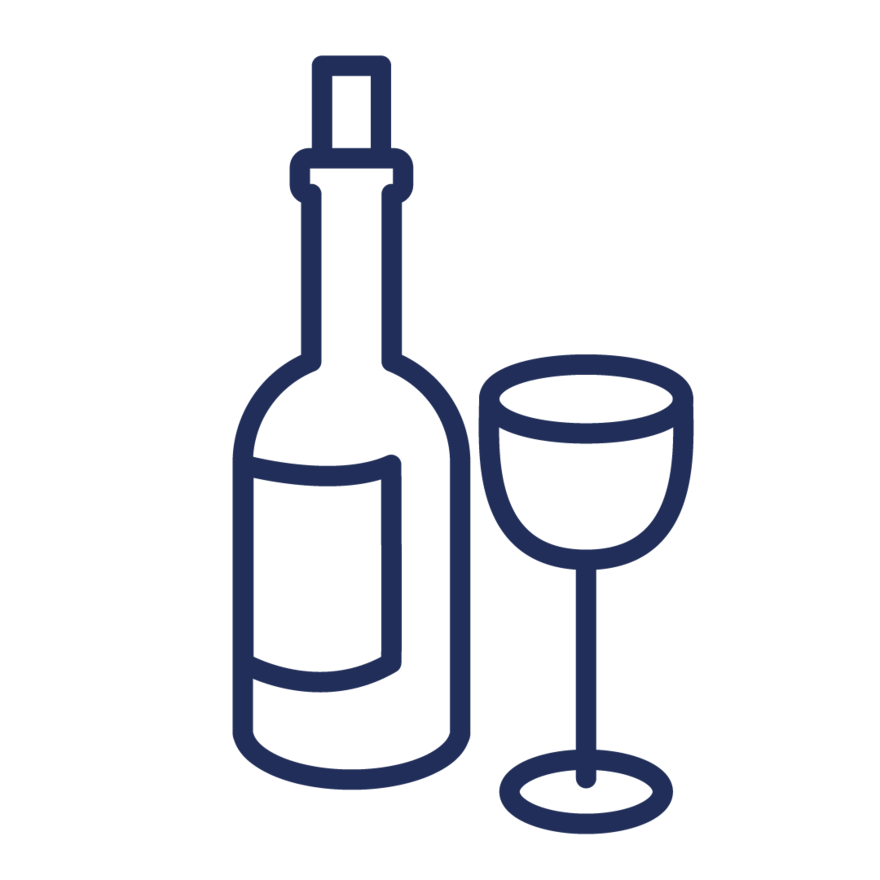 Zeichnung: Weinflasche und -glas