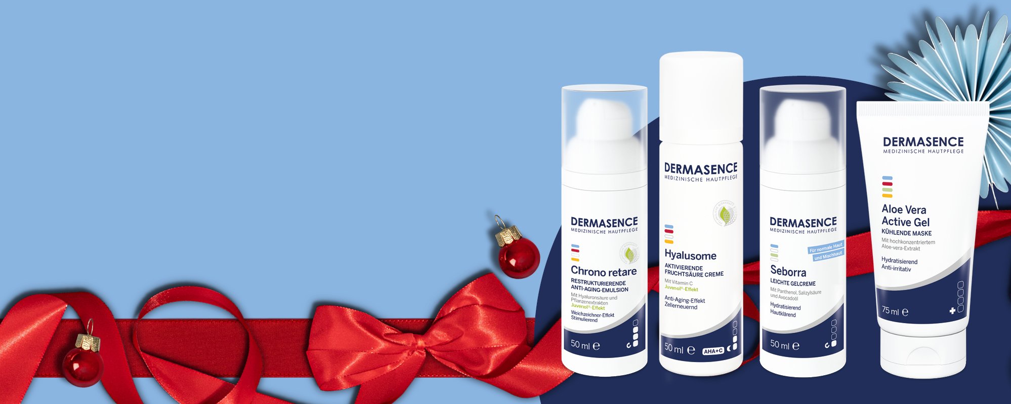Verschiedene DERMASENCE Produkte als Weihnachtsgeschenke