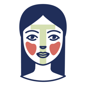 Schaubild der Mischhaut: Gesicht mit grüner T-Zone und roten Wangen