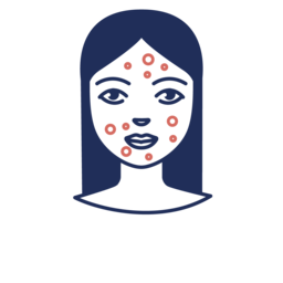 Icon: Gesicht mit roten Entzündungen